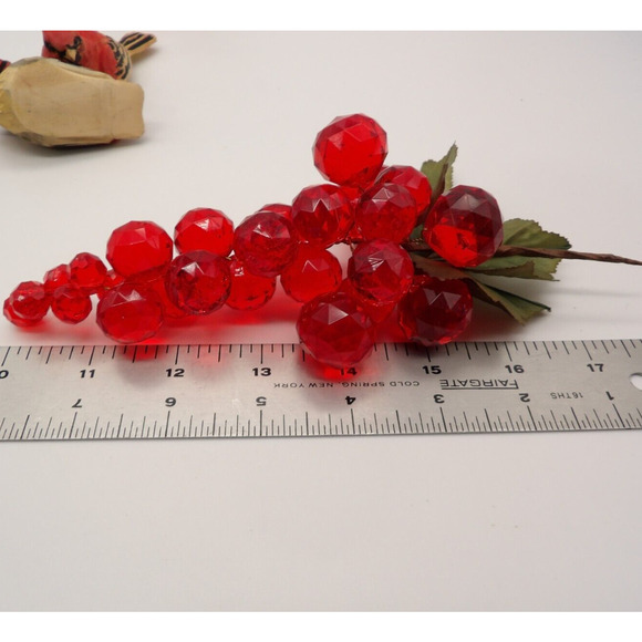 Vintage Faceted Red Acrylic Grape Cluster Faux Fruit Holiday Decor Pick 8" - Picture 6 of 6